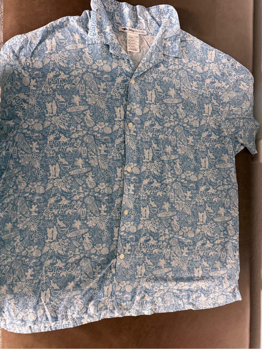 Disney cruise line Castaway Light Blue & White Hawaiian Button-Down Shirt